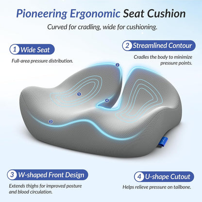 ZIKEE Contoured Ergonomic Seat Cushion for Effective Pain Relief, Non-Slip | Office Chair Cushion for Sciatica, Back, Tailbone Pain Relief, High-Density Memory Foam Car Seat Cushion for Sitting Comfort