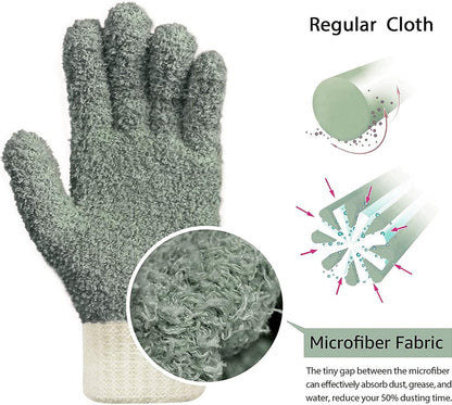 MIG4U Microfiber Dusting Gloves House Cleaning Glove for Blinds, Windows, Shutters, Furniture, and Car, Reusable Lint-Free Blue 1 Pair S/M