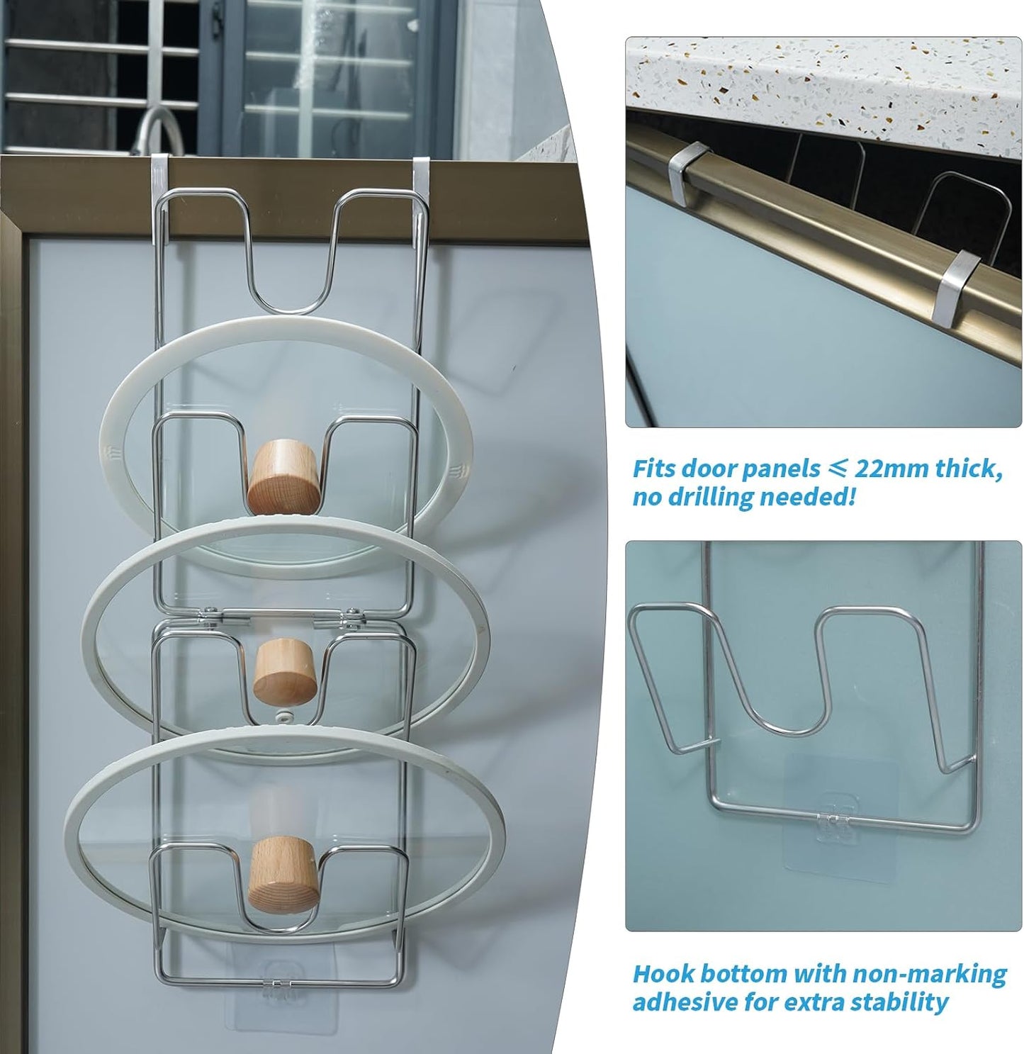22.75" The-Cabinet Pot Lid Organizer,Silver Cantilever Racking | 4 Tier Pot Lids Holders，304 Stainless Steel Pot Cover Support