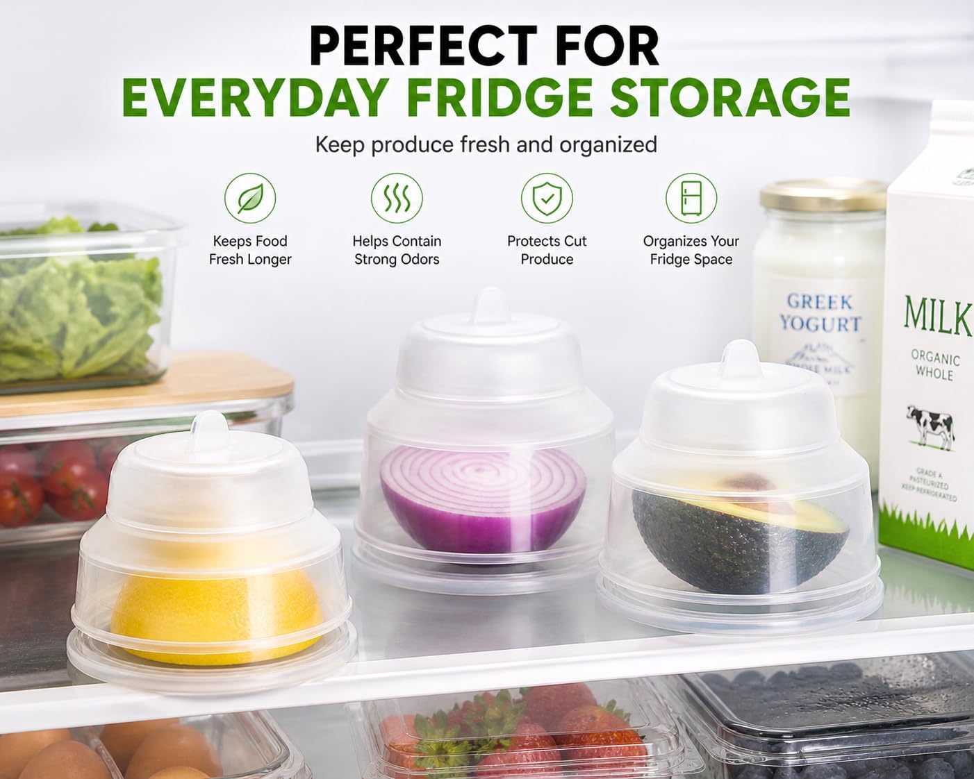 Dependable Industries inc. Essentials Lemon Keeper Container Onion Saver Avocado Holder Silicone Collapsible Produce Saver Food Storage BPA Free