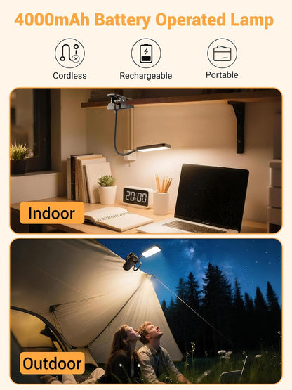 Clip on Light,45 Lighting Modes Rechargeable Desk Lamp with Clamp | 4000mAh Battery Operated Lamp,450 lm 48 LED Desk Light,Wireless & Cordless Reading Light for Bed/Bedside Table/Headboard/Dorm