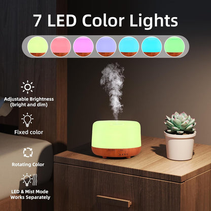 SPLITSKY 300ml Ultrasonic Essential Oil Diffuser with Remote Control | 7-color LED lighting, 2 mist modes, 2H and 4H timers, and waterless auto shut-off for bedrooms, desks and offices.