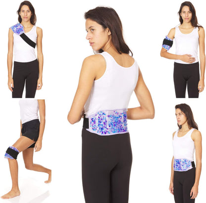 Premium Hot Cold Gel Bead Ice Pack by FOMI Care | Cool Compress for Lower Back, Shoulder, Knee, Bicep, Stomach | Coccyx, Sciatica, Tailbone Pain Relief | Flexible, Reusable Heating Pad | (Blue)
