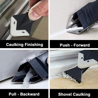 King&Charles Silicone Caulking Tool Kit, 3in1 Caulk&Grout Remover Tool | 4pc Glass Glue Angle Scraper Include, Sealant Finishing Tool for Bathroom, Kitchen, Floor, Window, Sink Joint