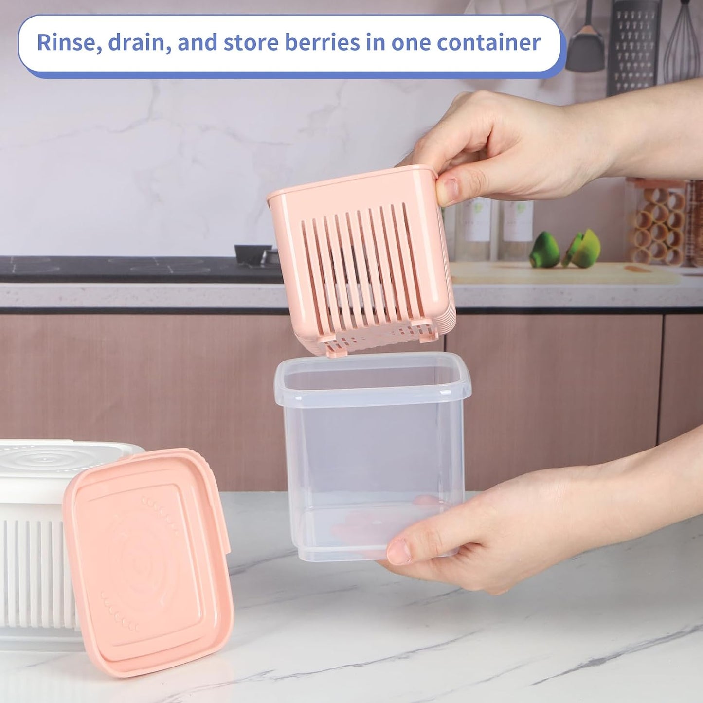 MOLIGOU 4 Pcs Berry Basket and Colander, Berry Storage Container for Fridge, Small Fruit Container for Grape, Cherry