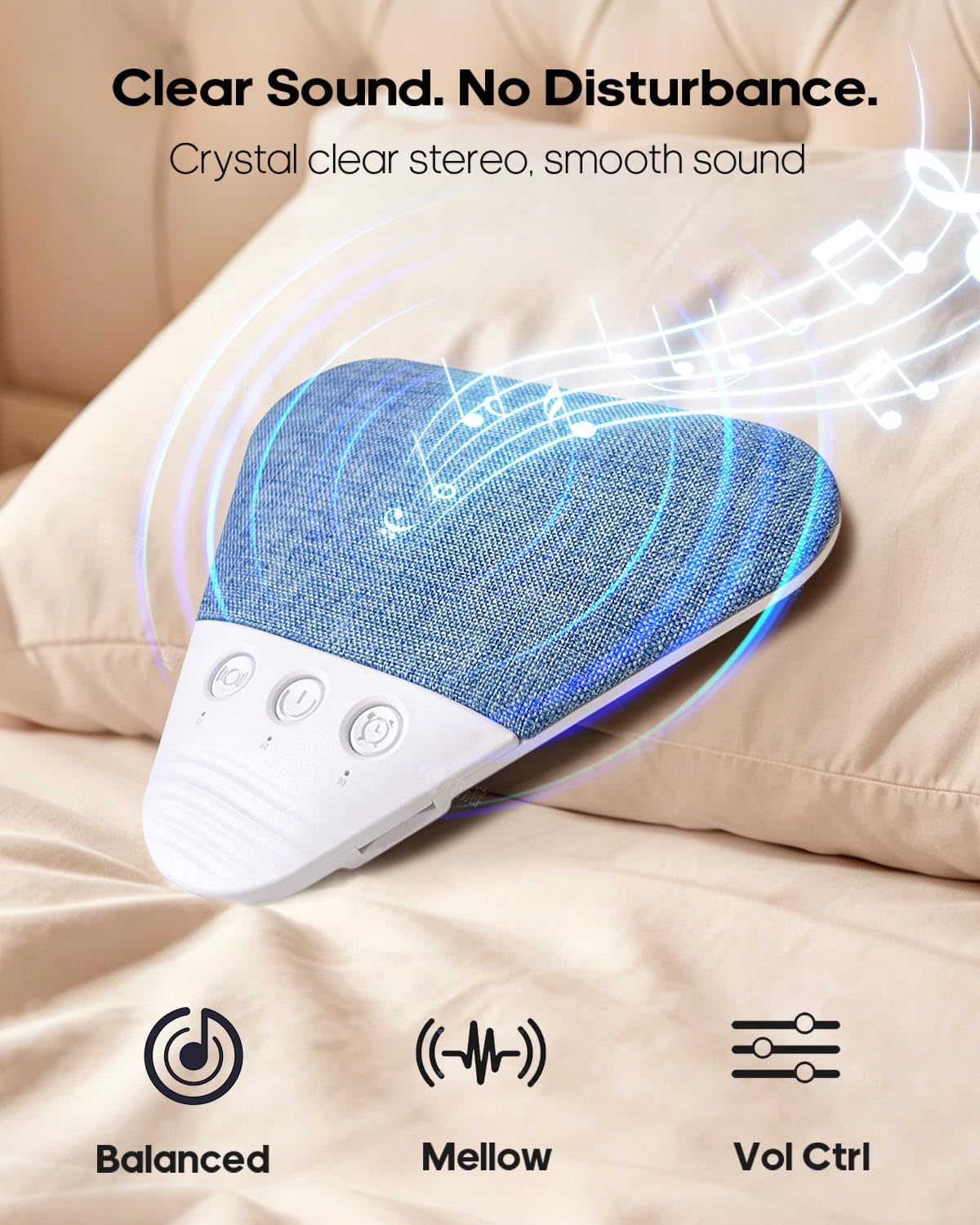 LENRUE Under Pillow Speaker for Sleeping, All New White Noise Bluetooth Pillow Speakers Under Pillow, Auto-Off Timer, Bluetooth 6.0, TF Slot, USB C Powered for Side Sleeper