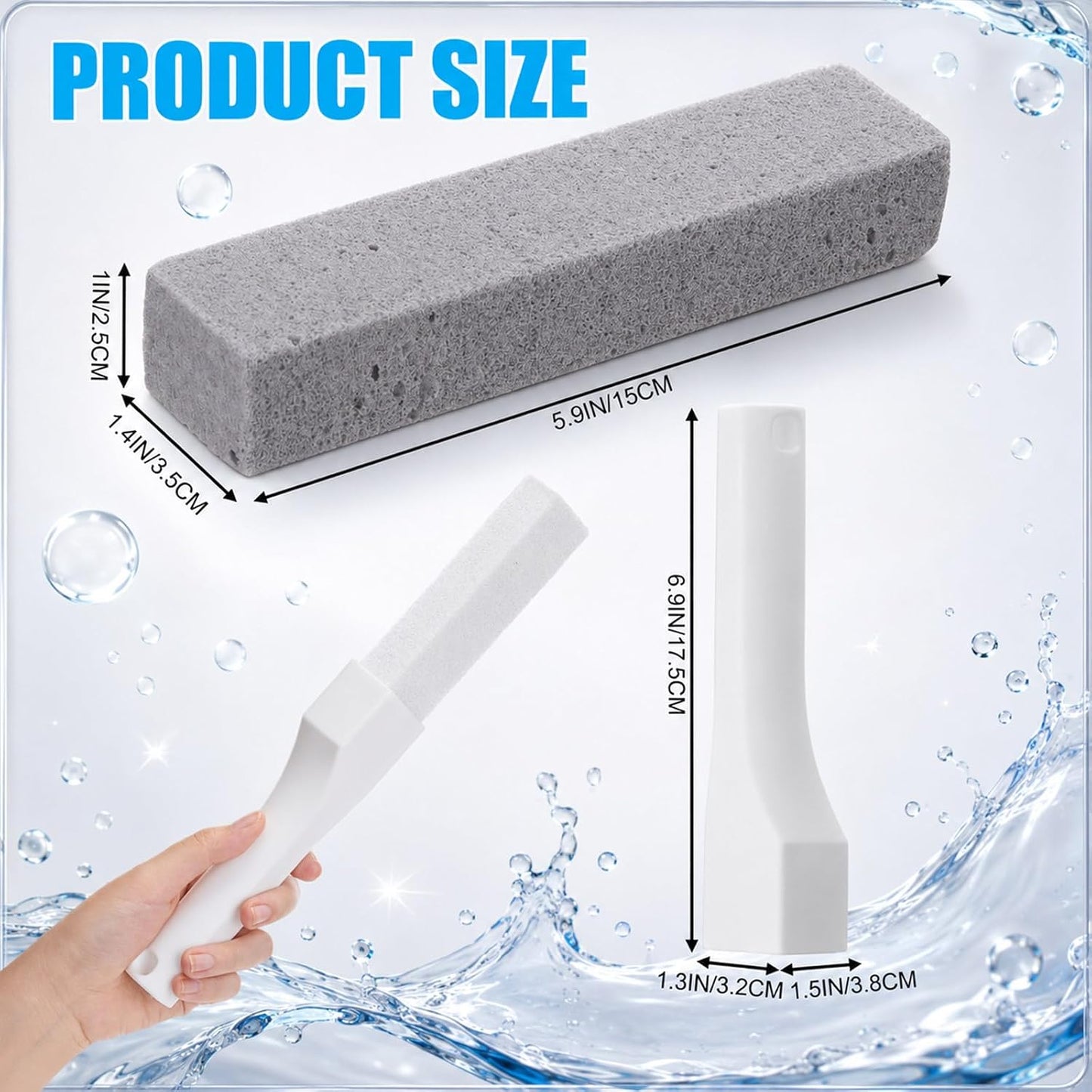 50 Pack Toilet Cleaning Pumice Stones for Toilet with 5 Universal Handles | Grey White Bowl Ring Remover, for Hard Water Stains and Calcium Buildup, Universal Handles on Bathtubs, Sinks, Pools, Grills