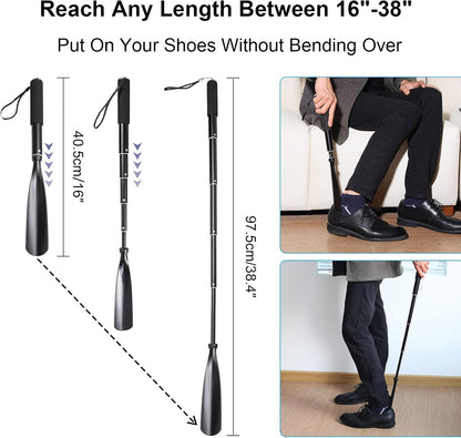 Mishell Shoe Horn Long Handle, Telescopic 16"-38", Sturdy Aluminium Alloy, Shoe Horn Long Handle For Seniors Men Women Kids, Shoehorn Long-handled for Boots, Long Shoe Horn For Men