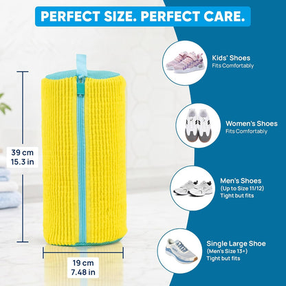 Kalitease Shoe Washing Bag – 2Pcs Reusable Shoe Laundry Bags for Sneakers, 360° Deep Cleaning, Secure Lock Sneaker Washing Machine Bag with 6 Deodorizer Balls & Shoe Trees (white)