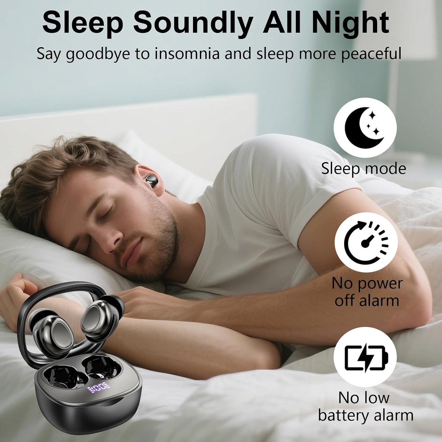 Sleep Ear Buds, 2025 True Wireless Earbuds, Ultra-Mini Bluetooth 5.4 Earbuds for Side Sleepers, 42H Play Hi-Fi Stereo 3D Bass Noise Cancelling Bluetooth headphones, USB C, IP7 Waterproof LED Earphones