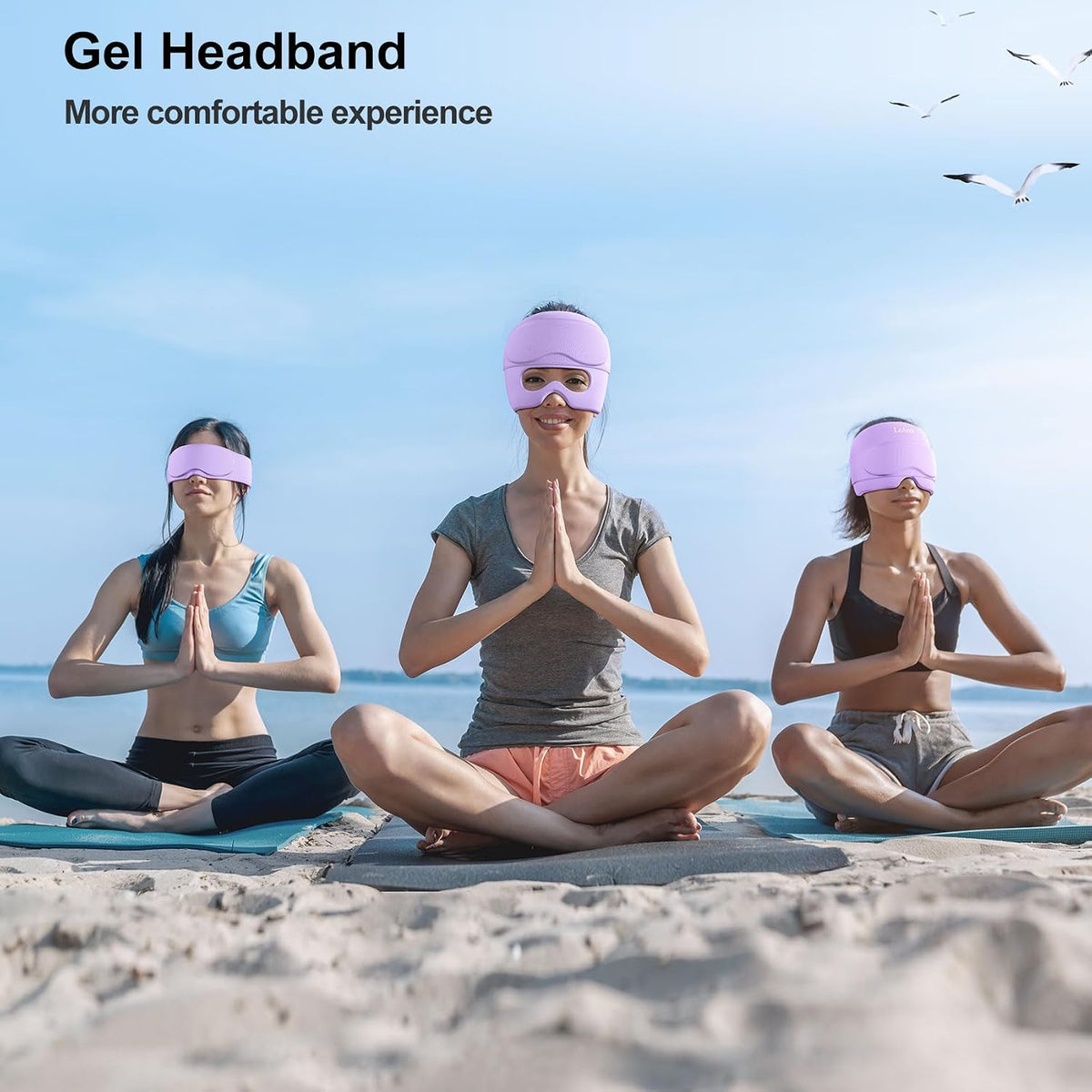 2 in 1 Migraine Relief Cap with Gel Eye Mask, Headache Relief Cap Ice Head Wrap Hot and Cold Therapy Hat Gift for Women for Headache Puffy Eyes Sinus and Tension Stress Relief (Light Purple)