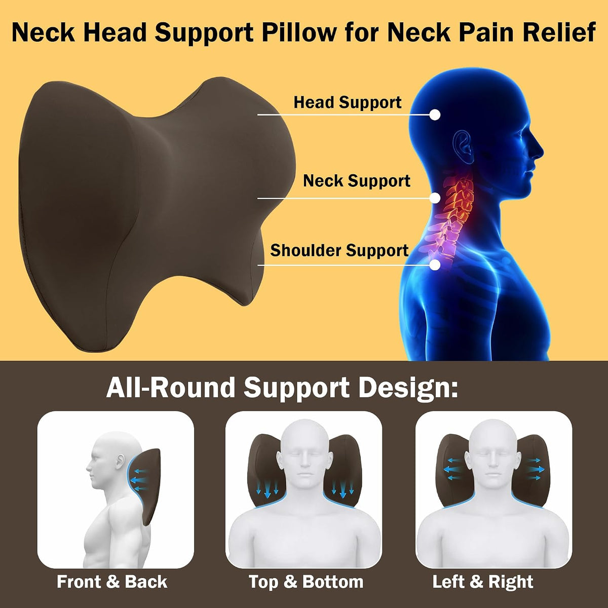 MABOZOO Neck Pillows for Recliner, Memory Foam Headrest Pillow with Non-Slip Backing and Elastic Straps, Recliner Neck Pillow for Pain Relief and Side Sleeping (Brown)