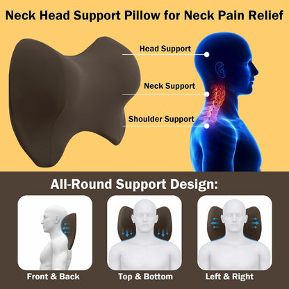 MABOZOO Neck Pillows for Recliner, Memory Foam Headrest Pillow with Non-Slip Backing and Elastic Straps, Recliner Neck Pillow for Pain Relief and Side Sleeping (Brown)
