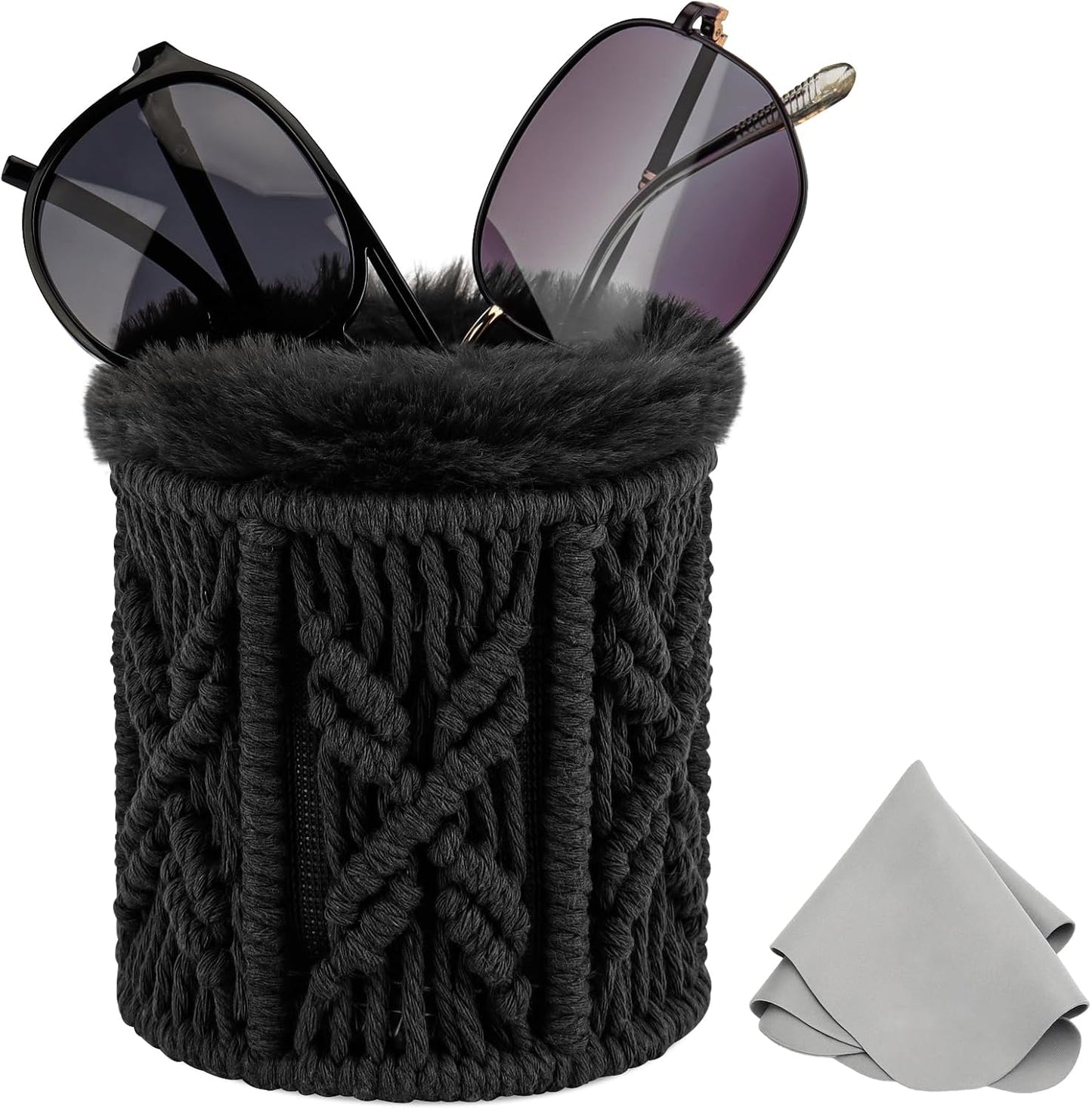 RayLove Glasses Holder for Nightstand, Boho Decor Eyeglass Case, Plush Lined Glasses Holder Stand for Office Desk Organizer