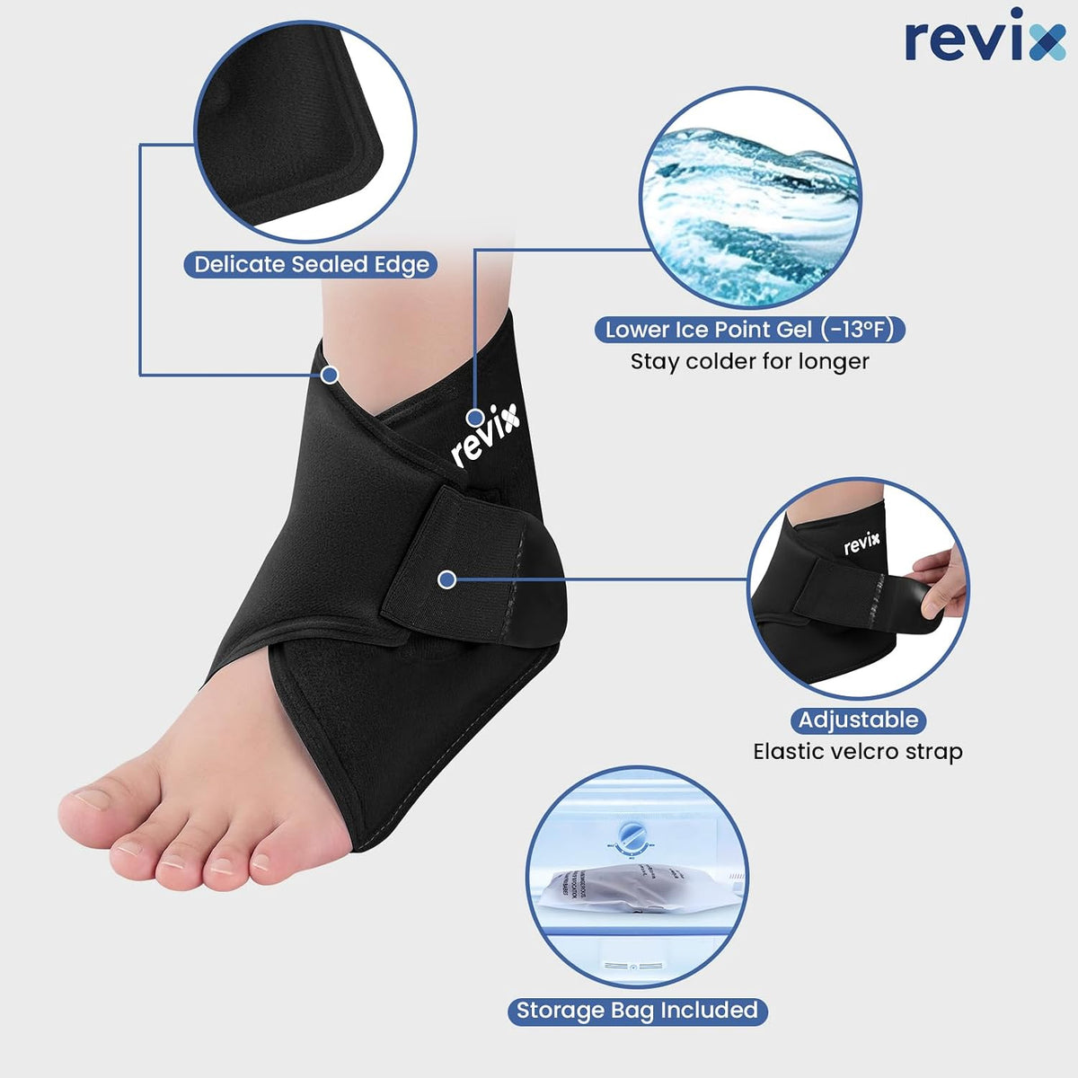 REVIX Ankle Ice Pack Wrap for Plantar Fasciitis & Foot Pain Relief
