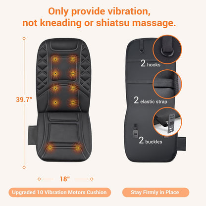 CARSHION 10 Vibrating Massage Nodes Back Massager Chair Pad for Pain Relief | Home Office Use
