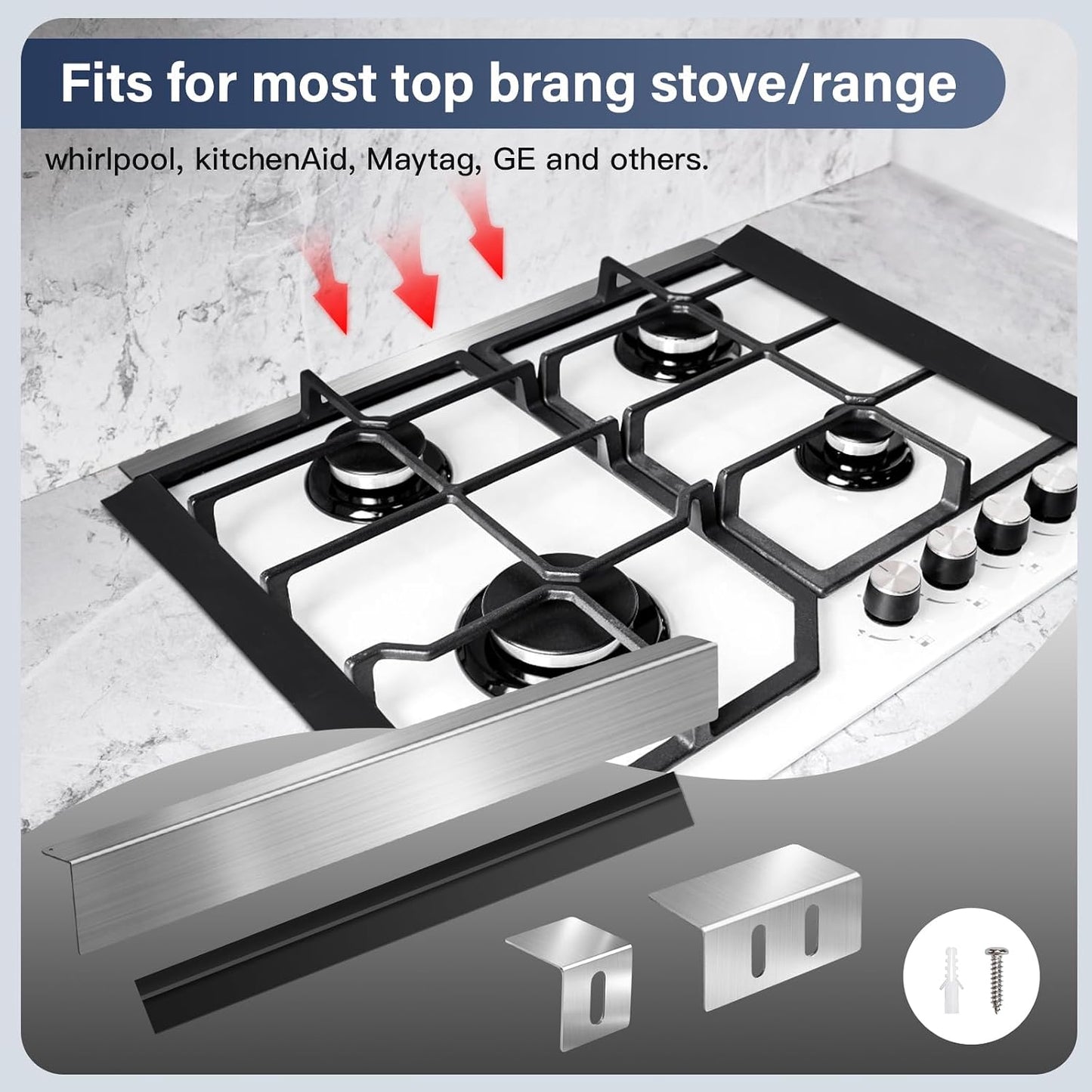 30" Slide-in Range Rear Filler Kit with 2 PCS Stove Gap Covers, Black | Stove Gap Filler Strip, Stainless Steel Backsplash for Stove, Stove Trim Kit with Most Brands Between Stove and Backsplash