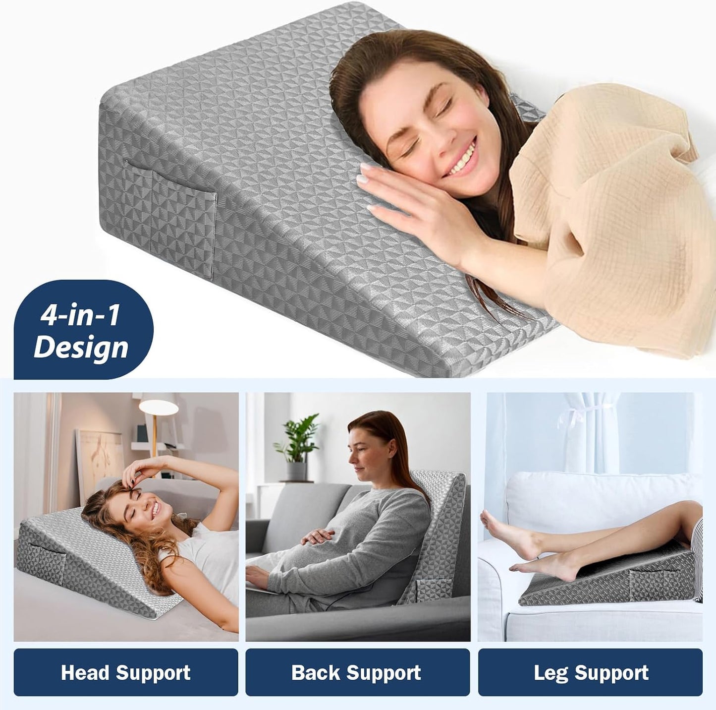 8" Leg Elevation Pillow, Memory Foam Wedge Pillow for Leg & Knee Support | Knee, Hip & Ankle Support. Elevates Legs For Comfortable Sleeping, Resting, And Recovery With A Supportive Wedge Shape.