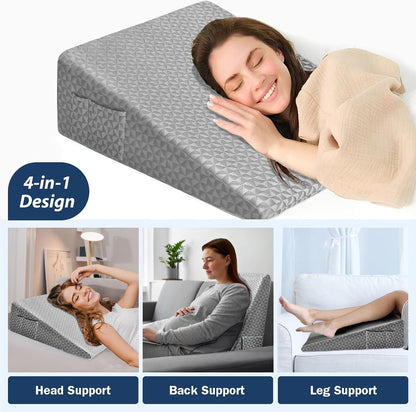 8" Leg Elevation Pillow, Memory Foam Wedge Pillow for Leg & Knee Support | Knee, Hip & Ankle Support. Elevates Legs For Comfortable Sleeping, Resting, And Recovery With A Supportive Wedge Shape.