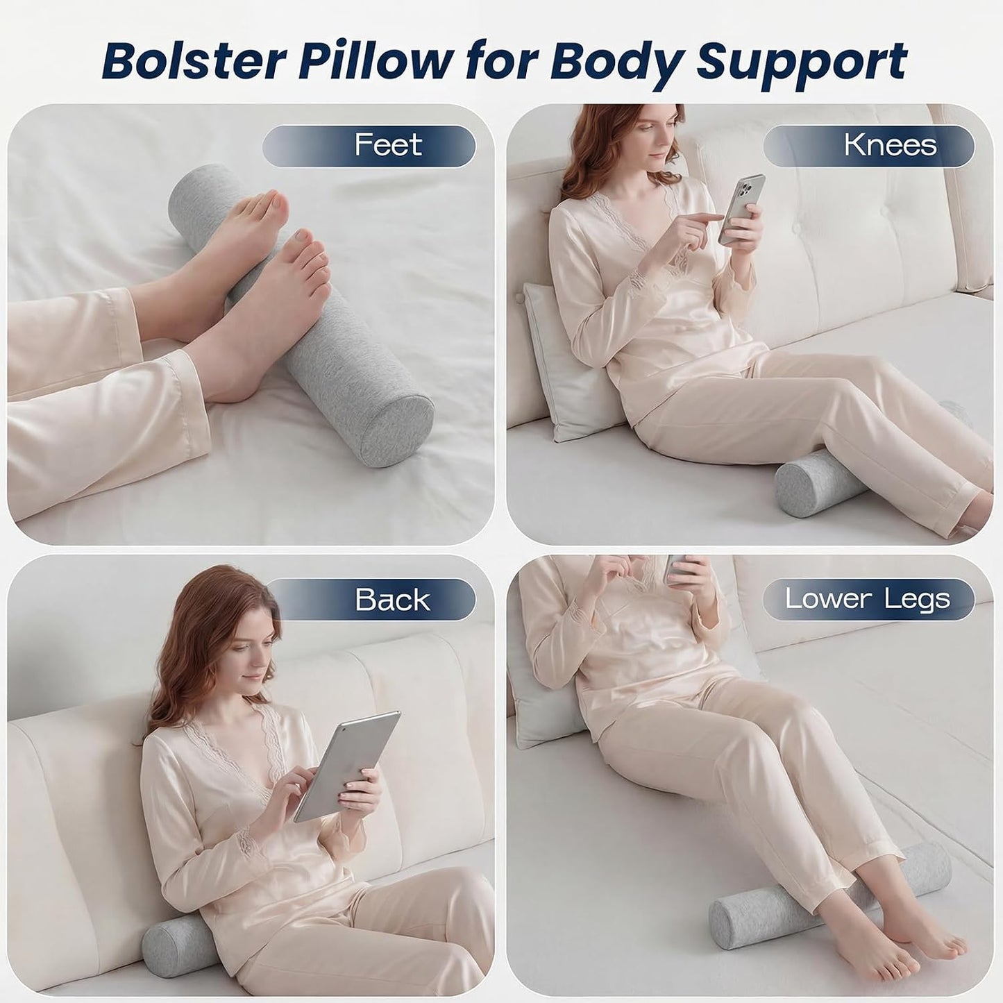 Neck Roll Pillow for Neck Pain Relief - Memory Foam Neck Support Pillow for Bed | Round Neck Pillow for Sleeping, 15.7 * 6 * 6 inch (Cool-Blue)