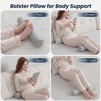 Neck Roll Pillow for Neck Pain Relief - Memory Foam Neck Support Pillow for Bed | Round Neck Pillow for Sleeping, 15.7 * 6 * 6 inch (Cool-Blue)