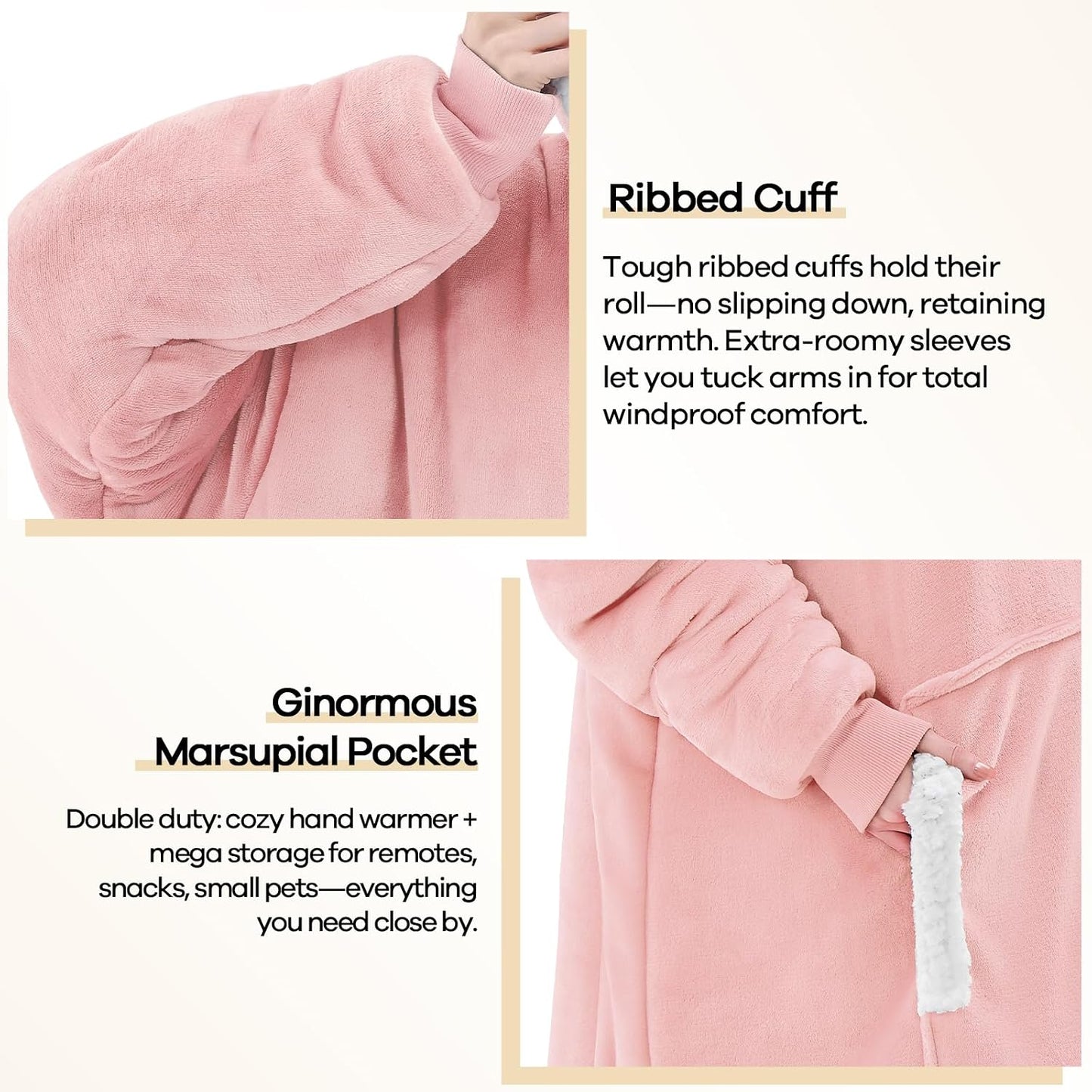 yescool Wearable Blanket Hoodie, Flannel Sherpa Fleece Blanket Sweatshirt for Adults Women Men,One Size Fits All - Colors A
