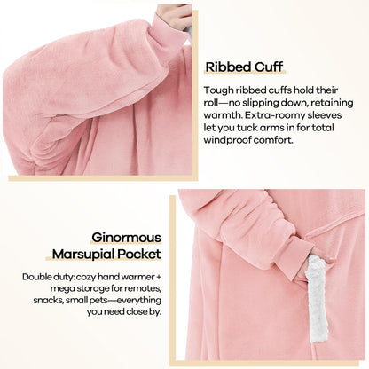 yescool Wearable Blanket Hoodie, Flannel Sherpa Fleece Blanket Sweatshirt for Adults Women Men,One Size Fits All - Colors A