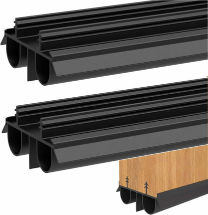Exterior Door Sweep [2 Pack] – 36 Inch Kerf Weather Stripping with Dual Air Tube Seal & Vinyl Fins | Under Door Bottom Seal Strip for Exterior Doors with Kerf Track | Quiet & Tight Fit