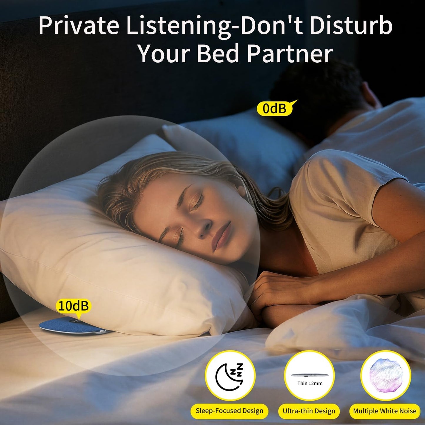 Under Pillow Speaker for Sleeping, Pillow Speaker for Sleeping with White Noise &Timer, Wireless Sleep Aid with Stereo Bass Private Sleep Headphones for Side Sleepers-Light Purple