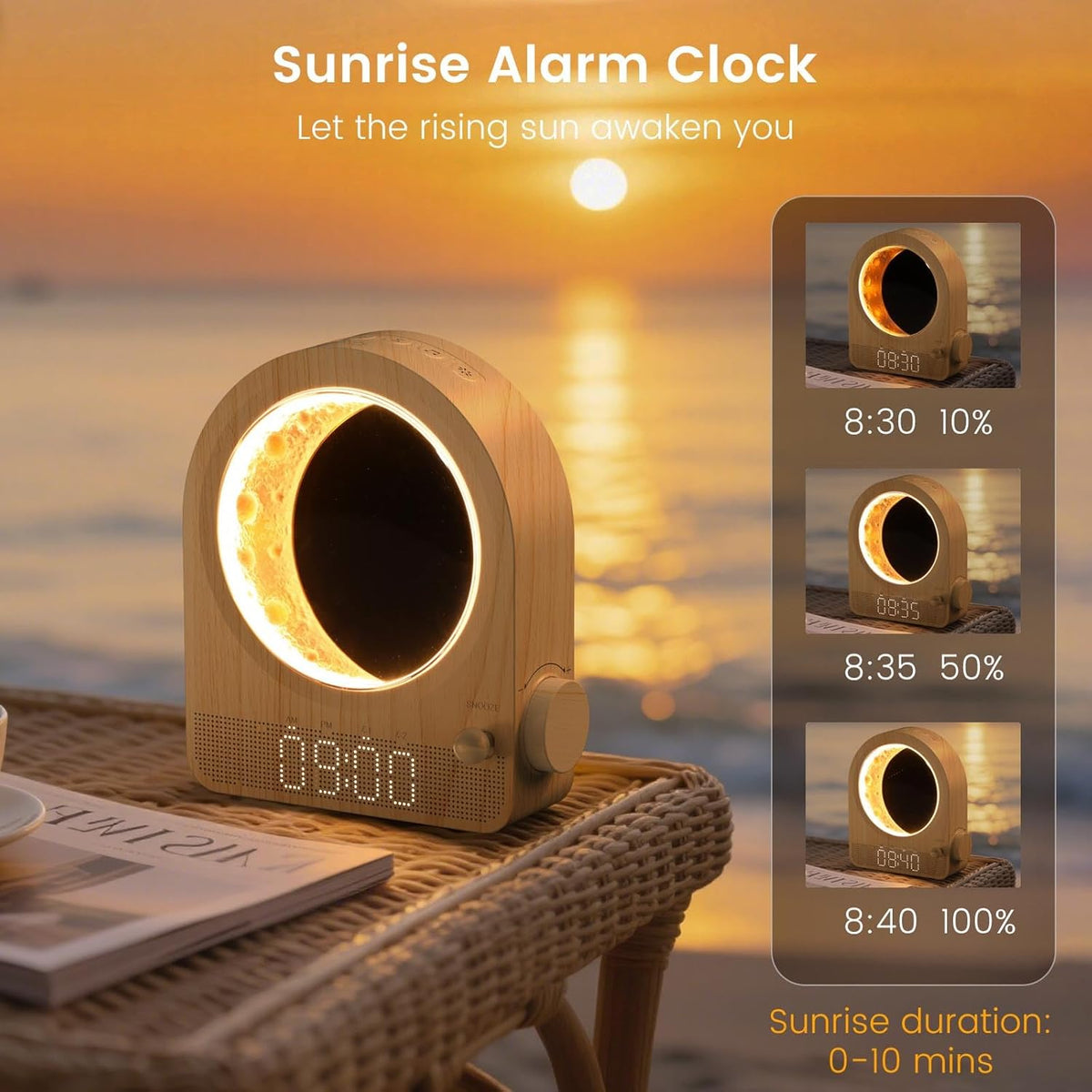 Sunrise Alarm Clock, White Noise Machine, Wood Grain