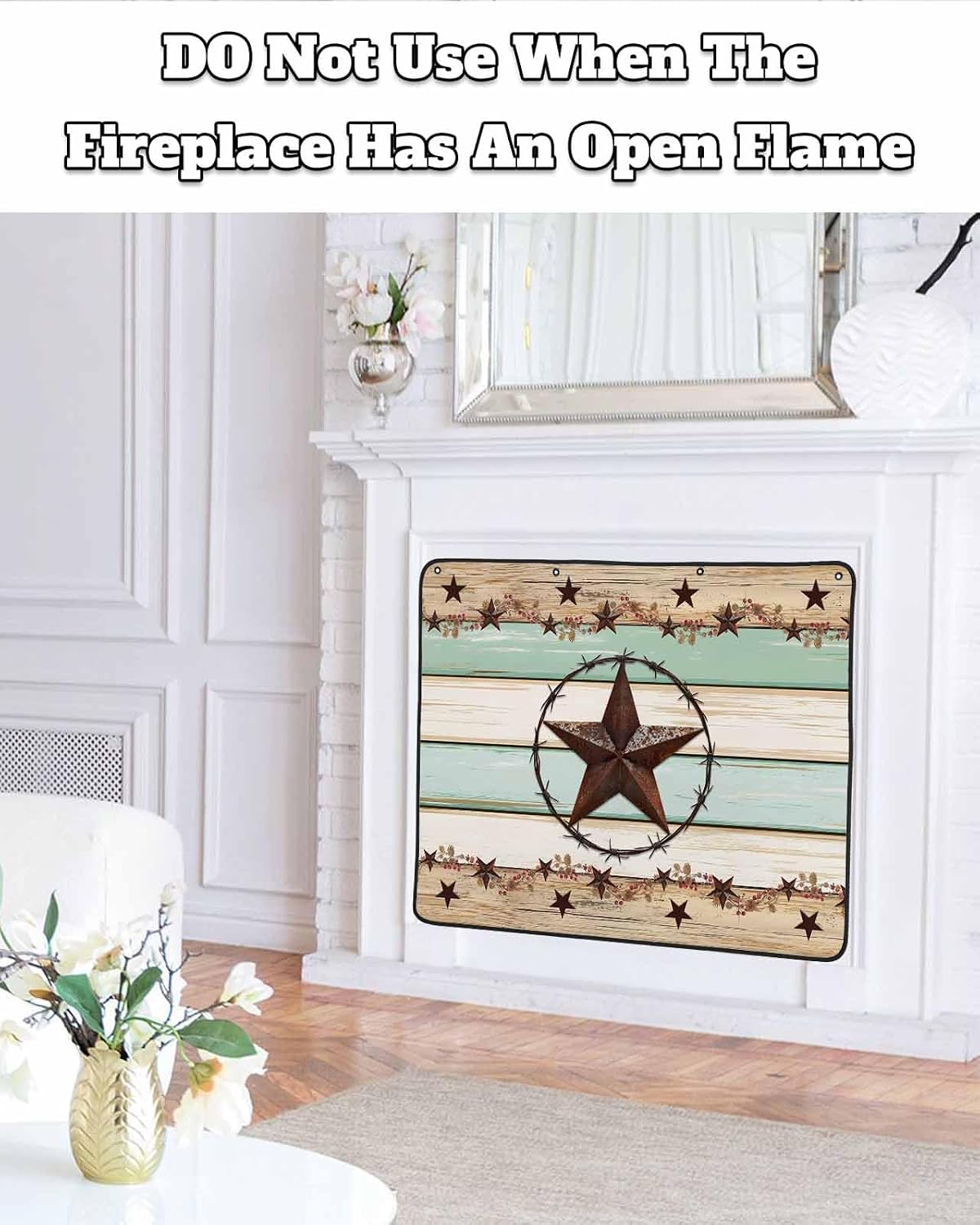 Magnetic Fireplace Cover Texas Star Teal Blue Fireplace Screen Decorative Farm Wood Grain Insulation Fireplaces Blocker Blanket Save Energy Fireplaces Draft Stopper Covers for Living Room 39x32 Inch