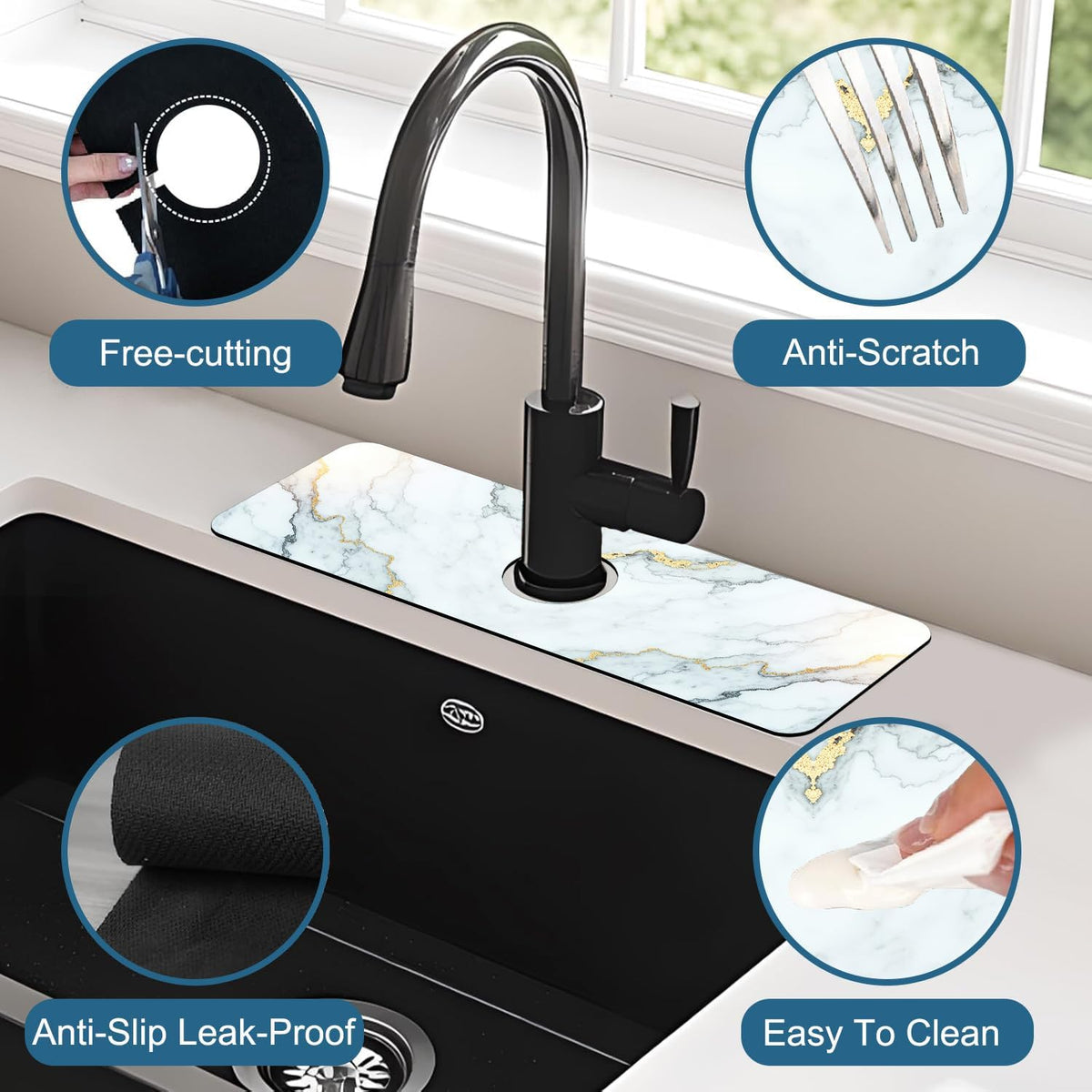 Faucet Mat for Kitchen Sink Absorbent Splash Guard Bathroom 23.5"X5.5"