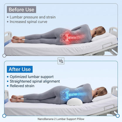 Lumbar Support Pillow for Sleeping,Premium Memory Foam Lower Back Pain Relief Bed Rest Support Pillows for Car Bed,Couch,Waist Support Care Cushion,Sleep Lumbar Pillow (Black Grey)