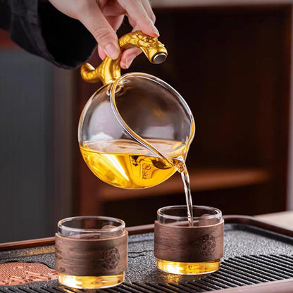 Glass Teapot with Infuser Chinese Gongfu Tea Set,6 cups,Magnetic Semi Automatic Design for Loose Leaf Tea