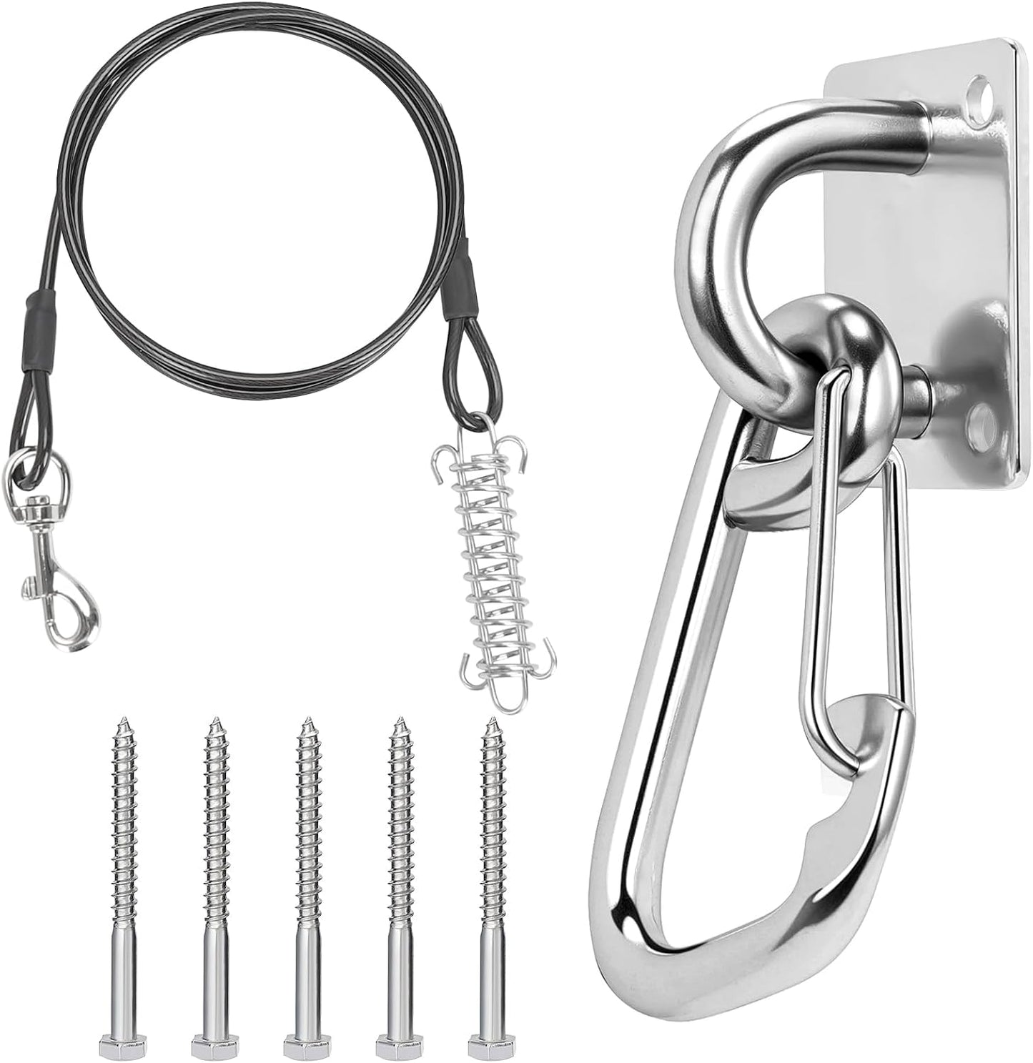 Dog Leash Holder for Wall with Tie Out Cable, 304 Stainless Steel Heavy Duty Hook with Anti-Escape Design, Indoor & Outdoor Pet Leash Anchor for Small and Medium-Sized Dogs, 1 Pack
