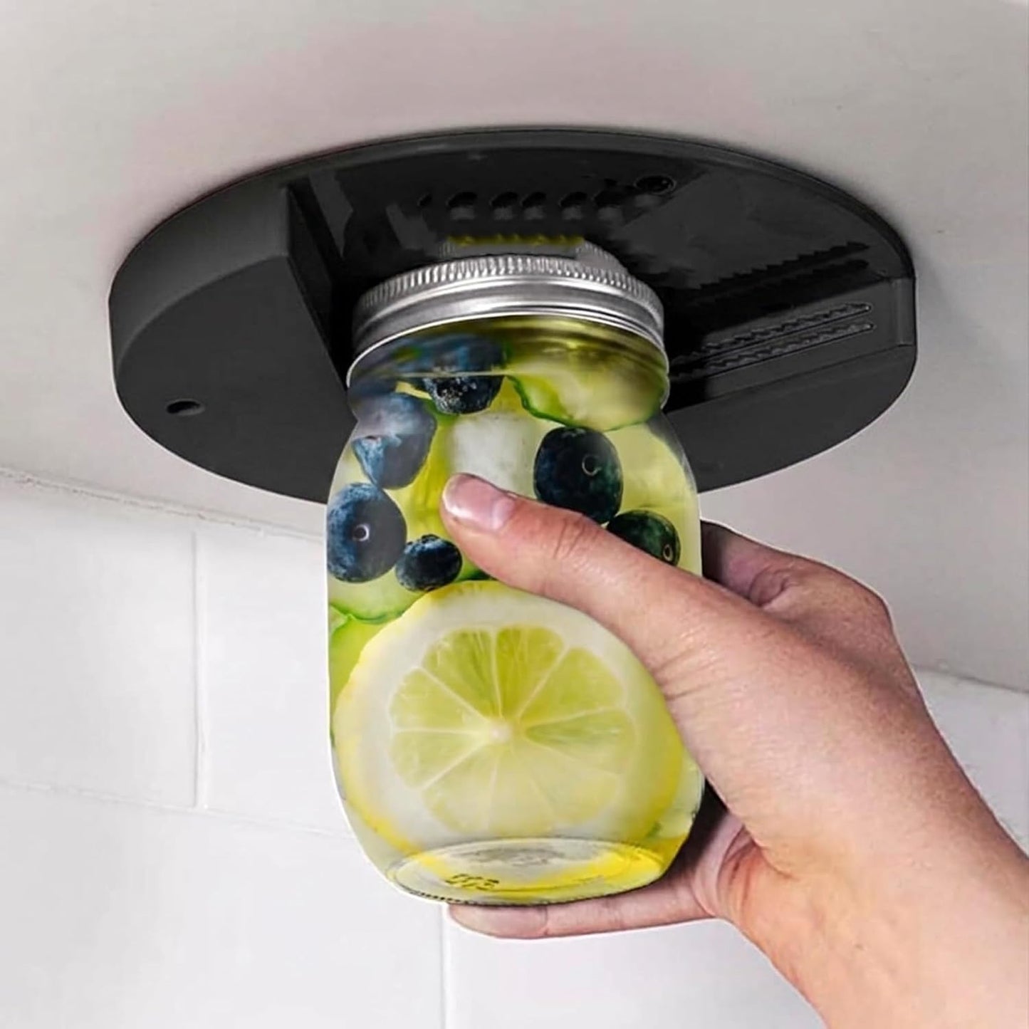Under Cabinet Jar Opener for Seniors with Arthritis - One-Handed Bottle & Lid Opener for Weak Hands - Easy Grip Kitchen Gadget for Stubborn Lids, V-Shape Gripper (White)