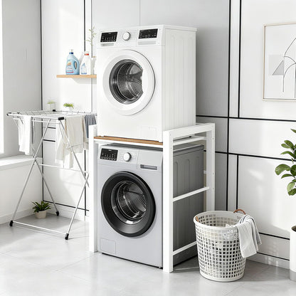 Heavy Duty Steel Shelf Over Washer and Dryer, Portable Washer and Dryer Stand, Laundry Room Organizer with Adjustable Laminate, Washing Machine Shelf for Bathroom and Laundry Room (Black-A)