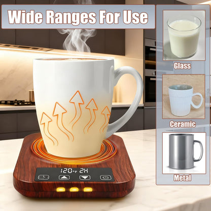 Mug Warmer, Coffee Mug Warmer, 2-12Hrs Auto Shut Off | Coffee Mug Warmer for Desk with Temperature Display, Ideal for Coffee, Tea, Milk and Cocoa (Wood)