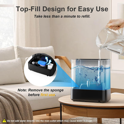 JRD Humidifiers for Bedroom, Ultrasonic Humidifier 4L for Large Room, Cool Mist Top-Fill, 40H Run, 12H Timer, 360° Nozzle, Aroma Diffuser, 7-Color Night Light for Home, Office, Baby-White