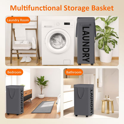 Optish Laundry Basket with Wheels, 90L Rolling Laundry Hamper with Wheels, Large Clothes Hamper on Wheel with Removable Mesh Bag for Bedroom, Dorm Room Essentials, Black