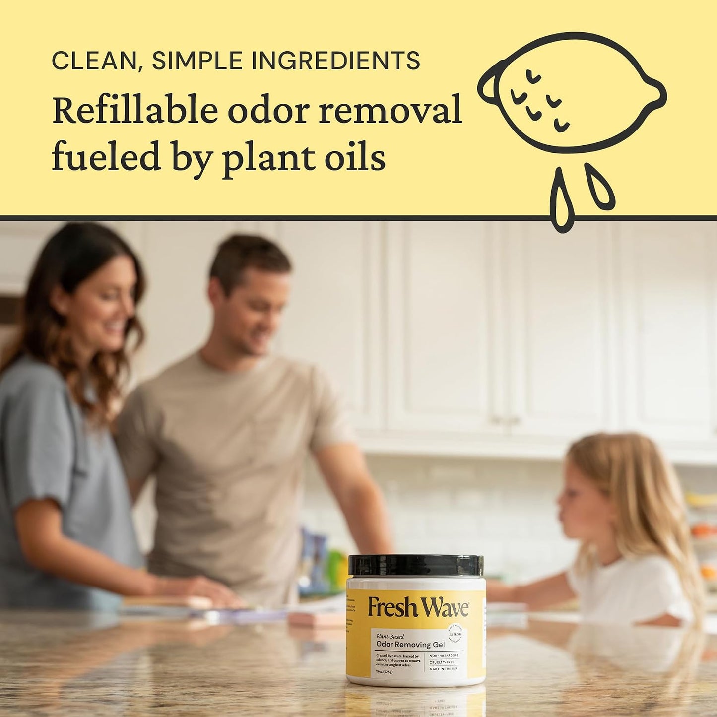 Fresh Wave Original Odor Eliminator Gel 3-Pk 7 oz - Air Freshener for Home | Plant-based essential oils. Lasts 15-30 days per jar. No plug-in needed. Pet-safe, closet and bathroom deoderizer.