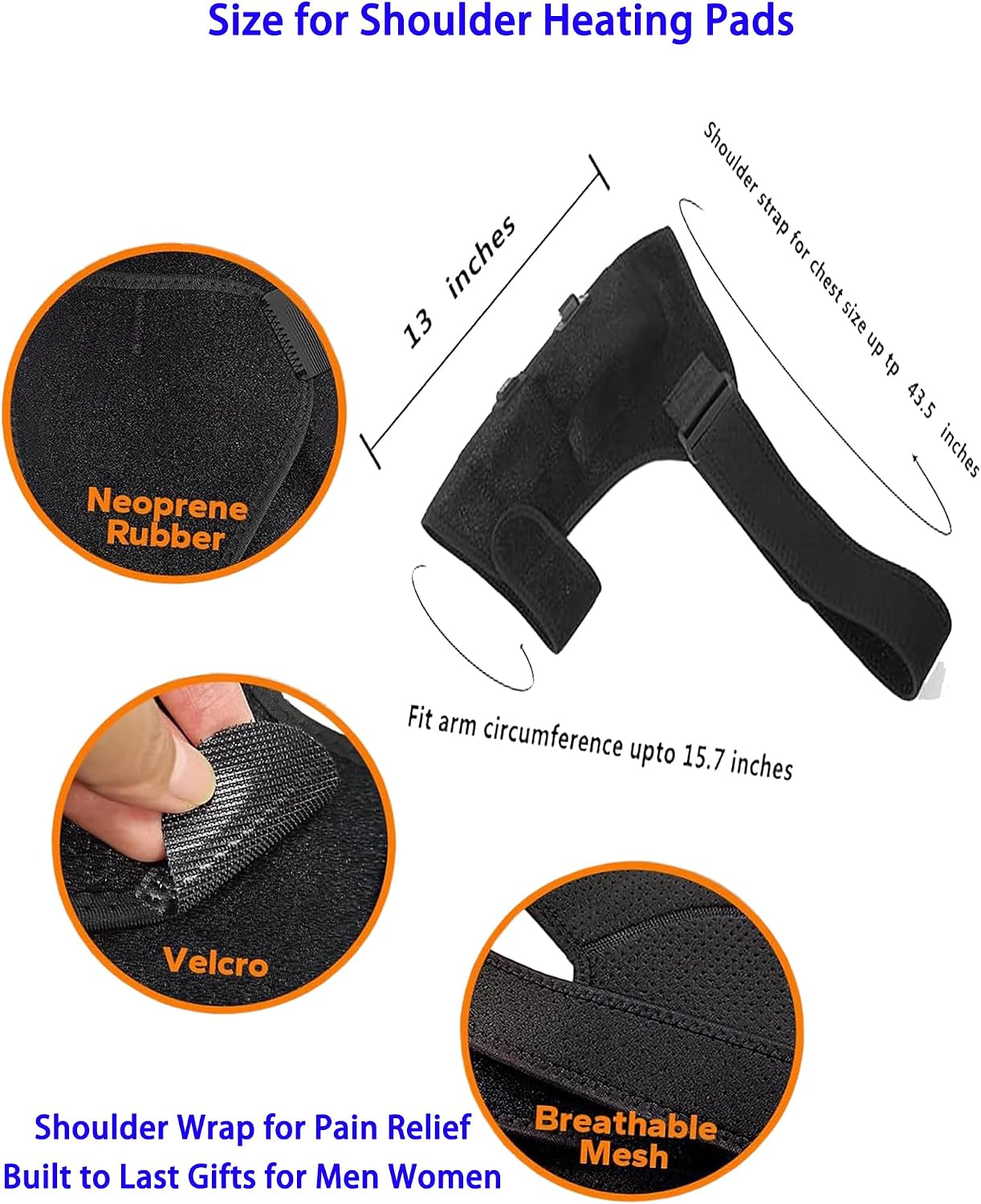 Electric Shoulder Heating Pad Wrap| 3 Adjustable Heat Settings Heated Shoulder Wrap for Pain Relief | Cordless USB Powered Hot Therapy Pad for Rotator Cuff, Men and Women (No Power Bank)
