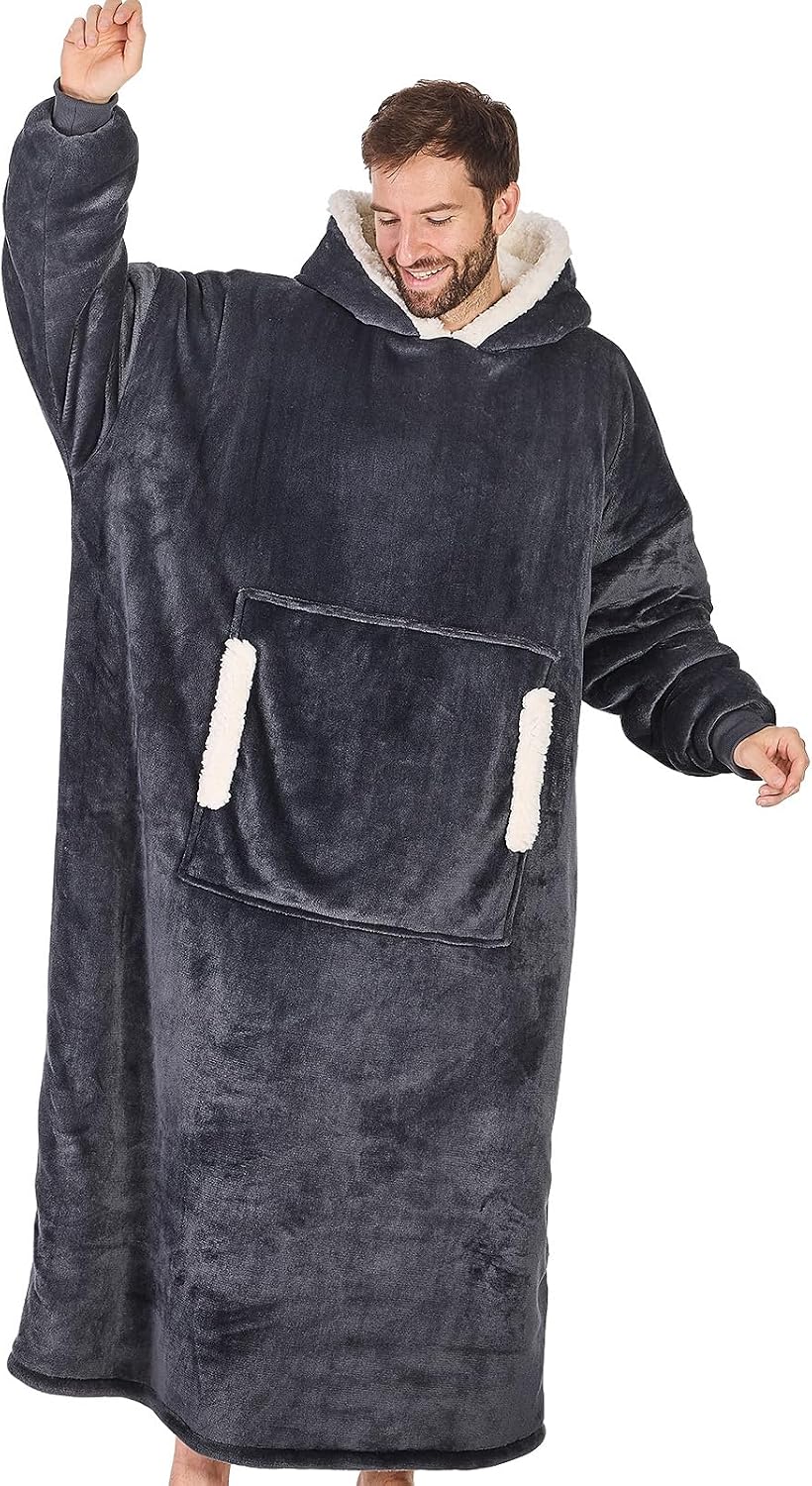 yescool Wearable Blanket Hoodie, Flannel Sherpa Fleece Blanket Sweatshirt for Adults Women Men,One Size Fits All - Colors B