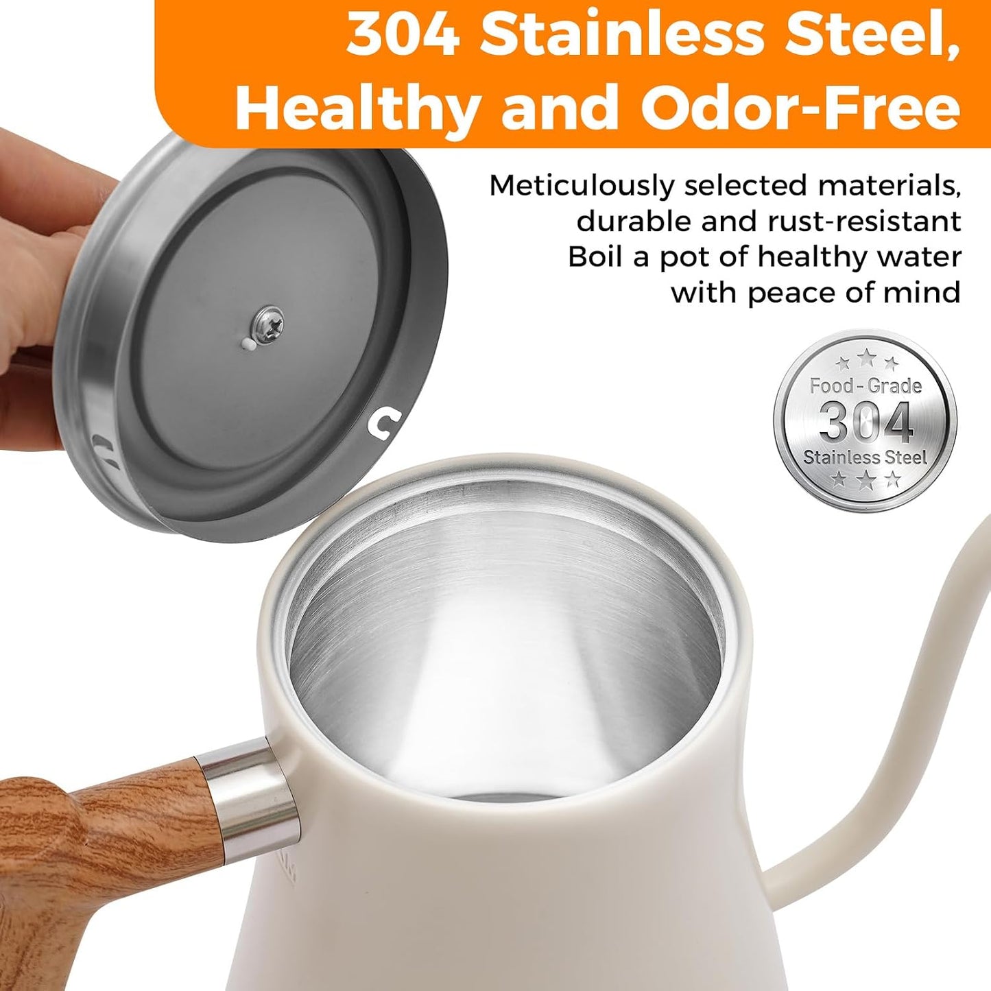 Gooseneck Electric Tea Kettle with Pour Over Pot with LED & Precise 1°F Temp Control,Keep Warm, Hot Water Kettle for Home/Office 304 Stainless Steel (White)