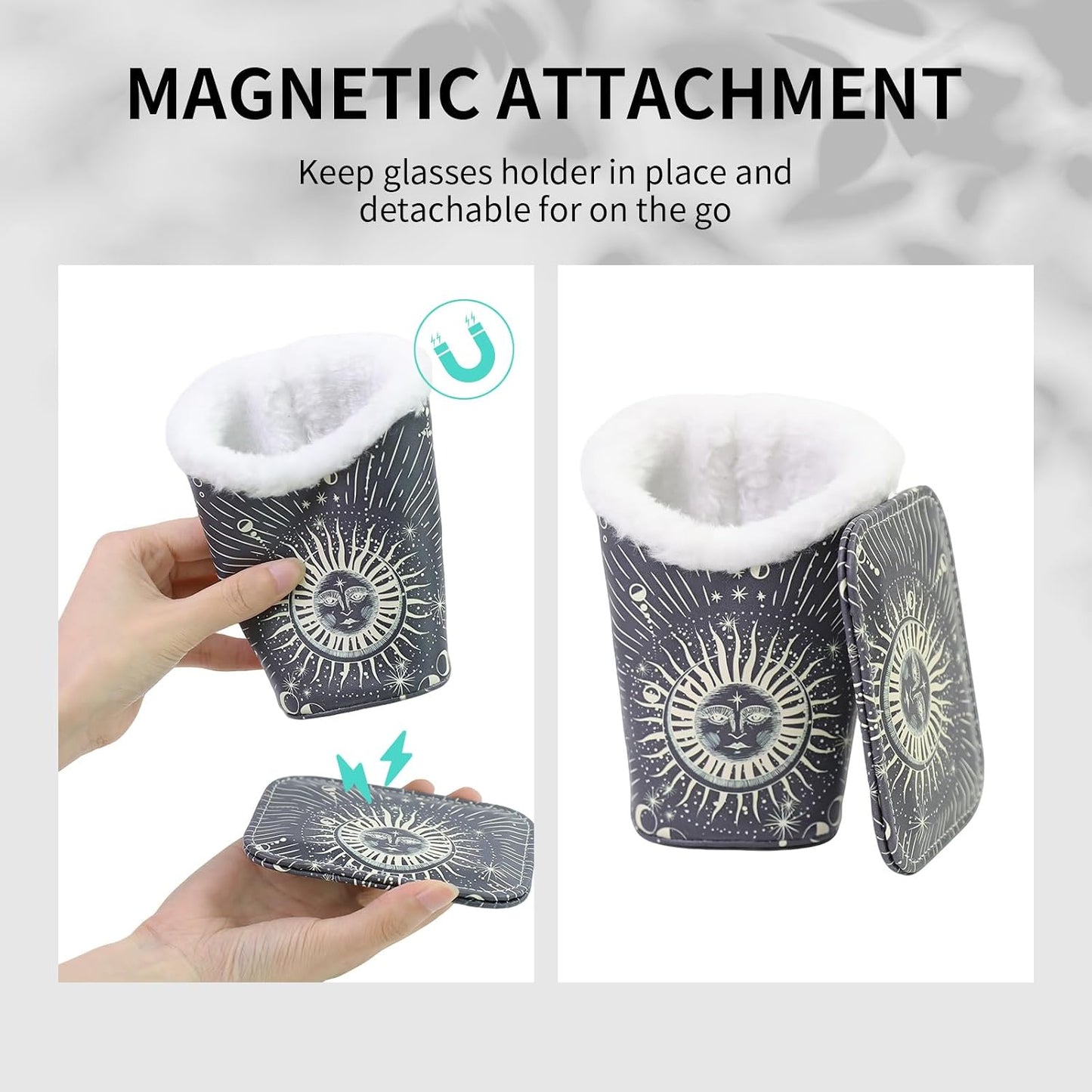 Plush Lined Eyeglasses Holder, Cute Magnetic PU Leather Glasses Stand Case for Women Men Kids
