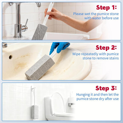 W&E Choice Toilet Pumice Stone 4 Pack, Pumice Stone for Bathtub Cleaning with Extra Long Handle, Toilet Brush for Cleaning Toilets, Bathtubs, Grills, Swimming Pools, Sinks