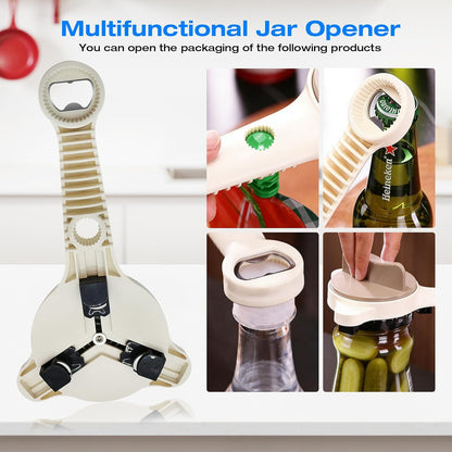 4-in-1 Heavy Duty Jar Opener for Seniors and Weak Hands – Ergonomic Manual Bottle Opener for Small to Large Lids – Multifunction Kitchen Tool for Arthritic Hands, Beer, Sauces & Canned Goods