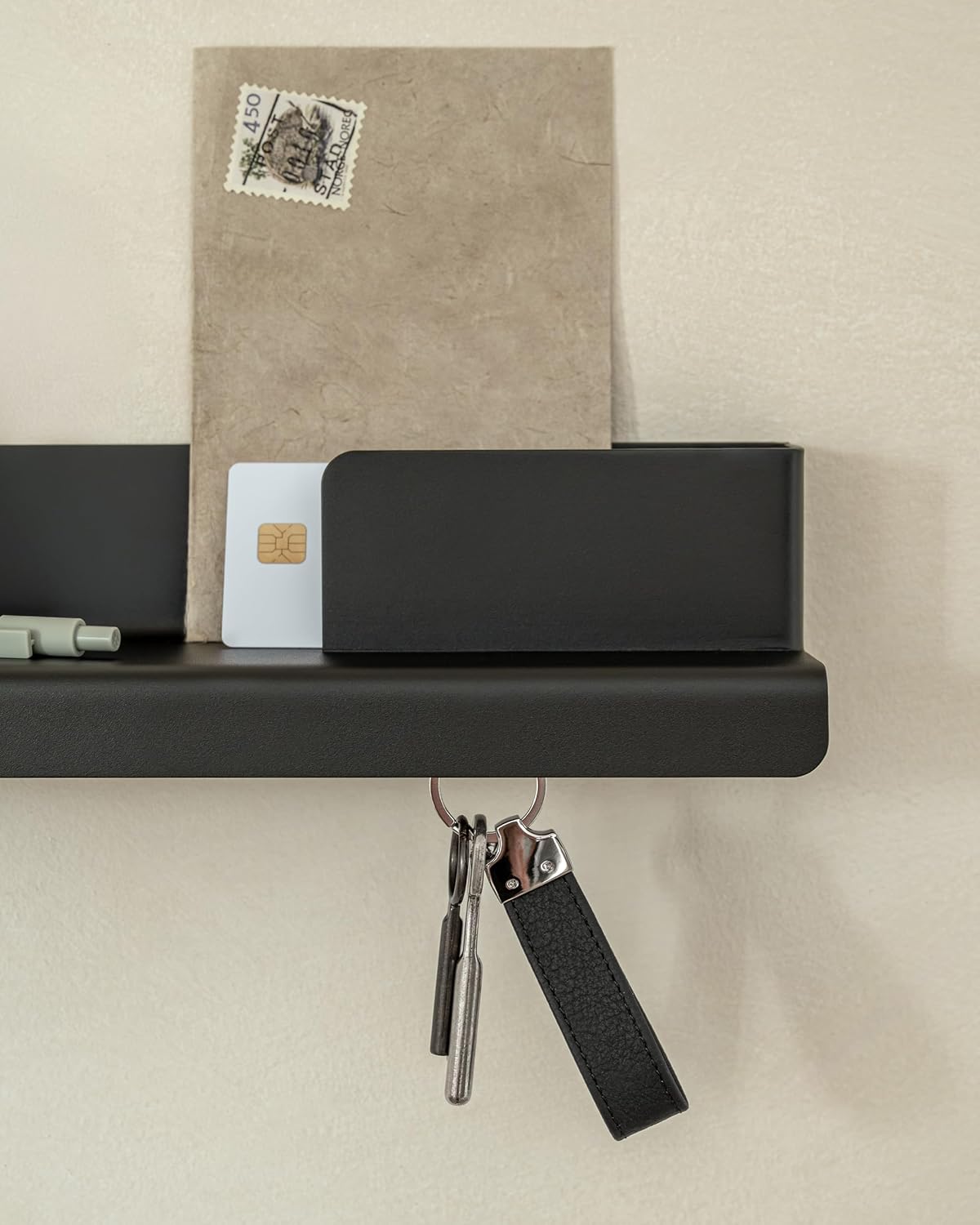 Kazai. Key Holder for Wall 'Holmsen' | Minimalist Key Hooks Design from Berlin | Modern Key Hanger with Metal Shelf | Key Hook Wall Mounted as Hallway Furniture | Sand Taupe