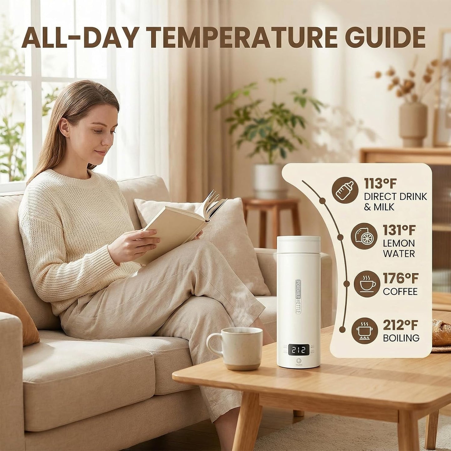 Portable Electric Kettle （120V）, Travel Tea Kettle, 316 Stainless Steel Premium Liner, 4-speed Temperature Adjustment with Auto Shut-off and Boil-Off Protection black