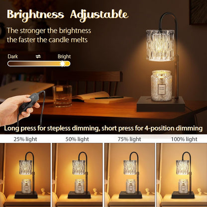 Candle Warmer Lamp with Timer, Electric Candle Warmer for Jar Candles, House Warming Gifts, Modern Home Decor Dimmable Wax Melting Lamp with Large Head, Black, Glass